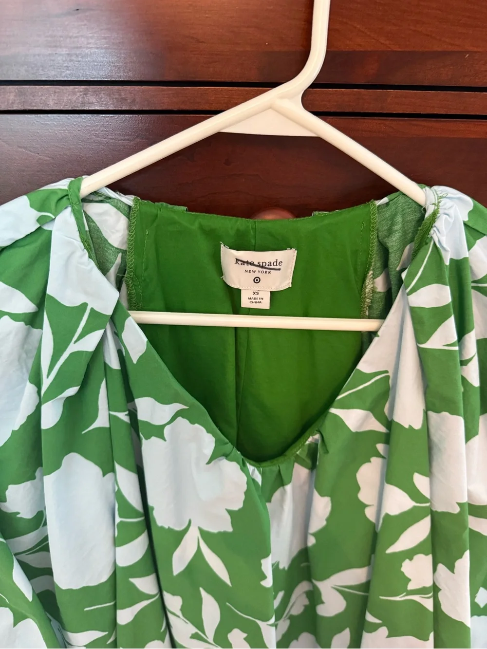 Kate Spade x Target Green White Floral Balloon Sleeve Shift Dress Size XS